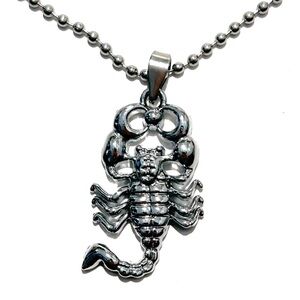 Scorpion Scorpio Silver Tone Pendant Necklace Ball Bead Chain Men Jewelry Zodiac